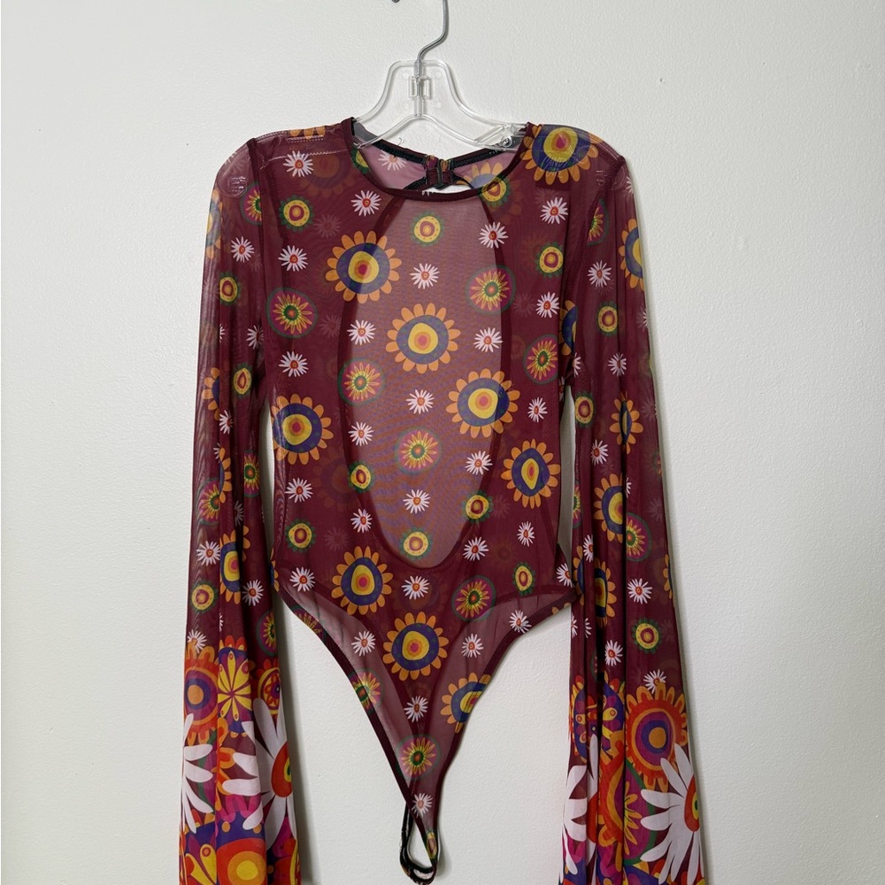 Floral Sheer Bell Sleeve Bodysuit